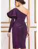 One Sleeve Purple Lurex Split Elegant Party Dress